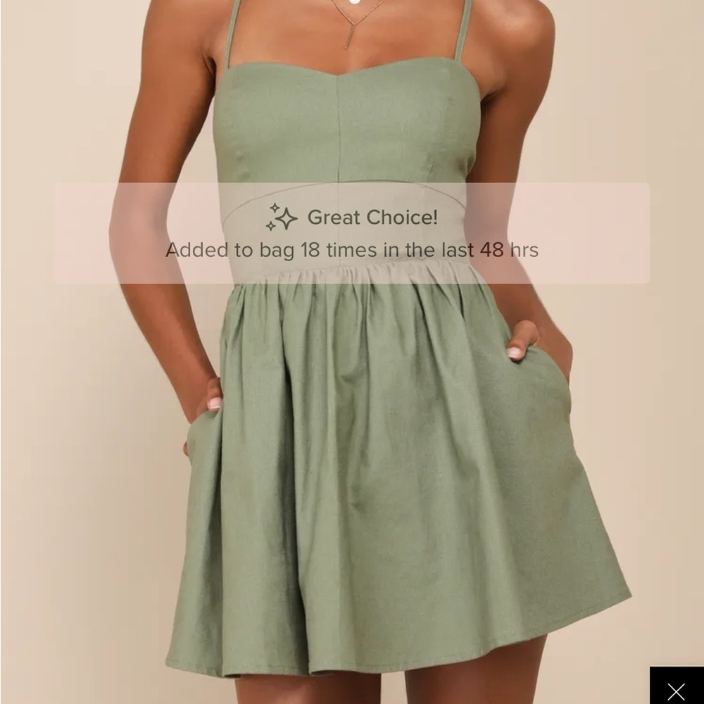 Sweet Existence Olive Green Linen Lace-Up Skort Romper